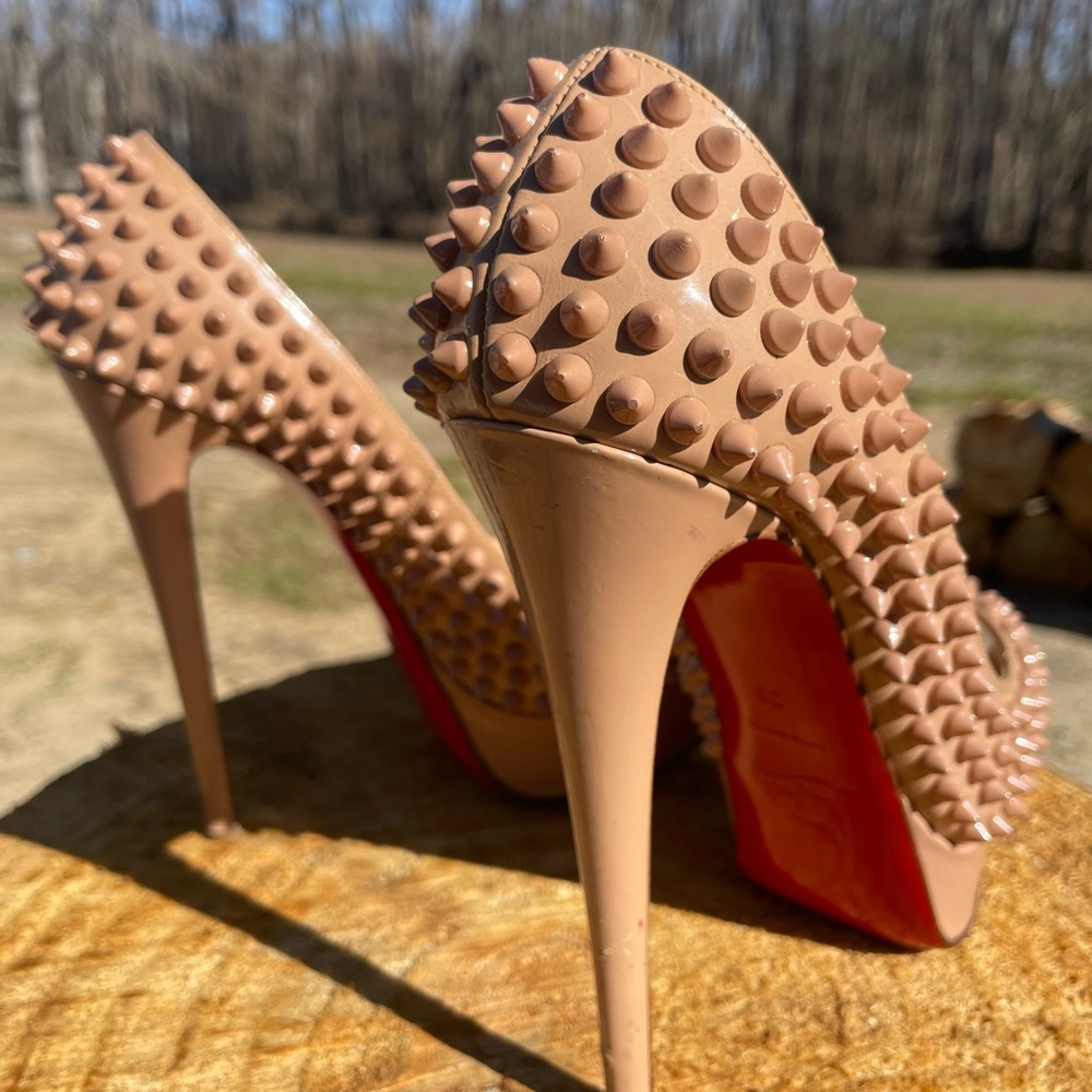 Christian Louboutin Studded Tan Heels - Picture 5 of 11